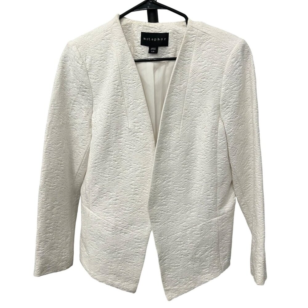 Metaphor Womens White Textured Single Button Blazer Jacket Sz L